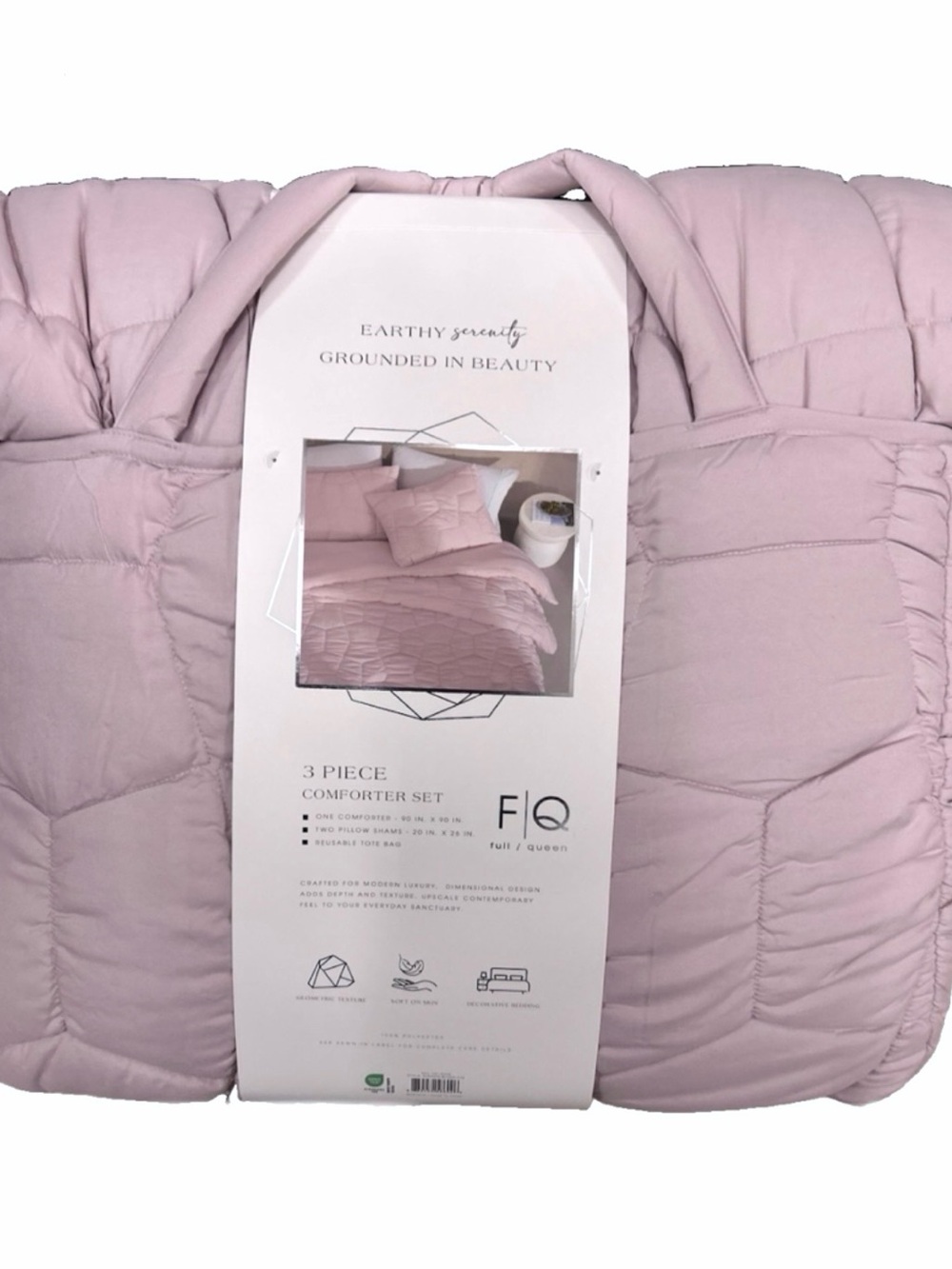 Earthy Serenity Soft Geometric Texture Blush Pink Queen Comforter Set 90”x90”